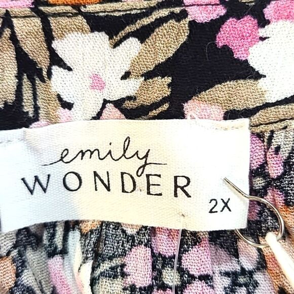 Emily Wonder Fall Bouquet Top, Pink, White, Rust, Tie & Loophole, Size 1X, NWT - Picture 10 of 12